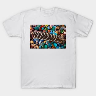 Feather With Dew On Colored Rocks T-Shirt